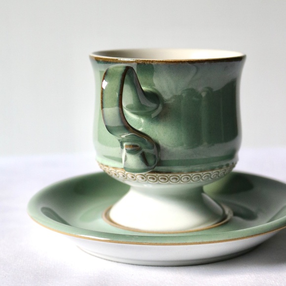 DENBY Set of 4 Vintage Venice Green Stoneware Tea Coffee Cup Saucer Fall - Picture 5 of 13